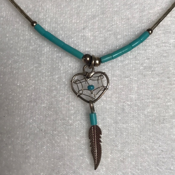 Sterling Silver Turquoise heart/feather Necklace - Picture 1 of 4
